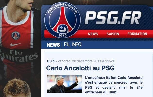 Le PSG annonce déjà Ancelotti sur son site officiel !