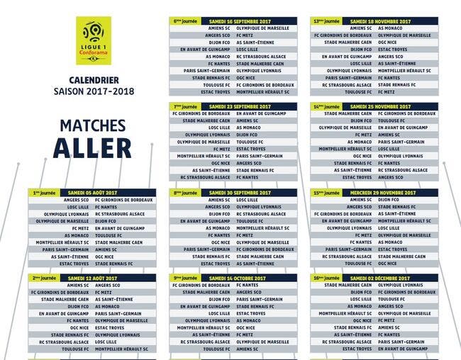 L1 : Le calendrier complet de la saison de Ligue 1